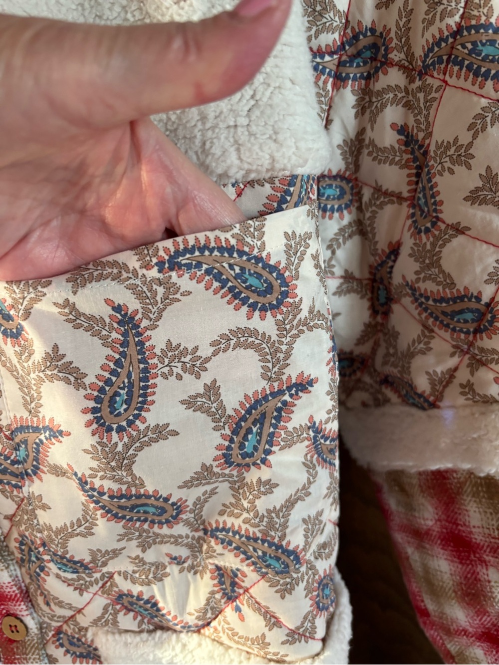 Oversized Floral Print Contrast Cotton Jacket. Medium. - Picture 5 of 12